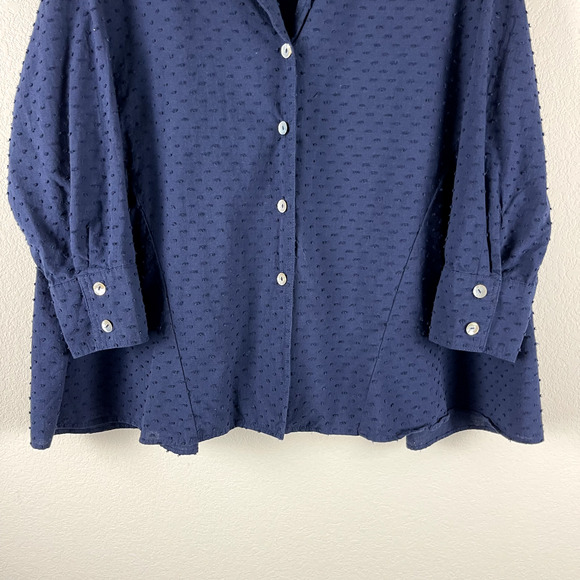 Pomander Place Tuckernuck Scarlett Top Womens Large Blue Swiss Dot Button Down - Picture 4 of 16